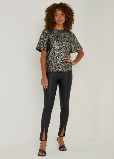 Rosie Black PU Coated Split Jeggings