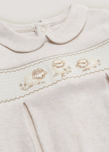 Baby Oatmeal Sheep Smock Sleepsuit (Tiny Baby-12mths)