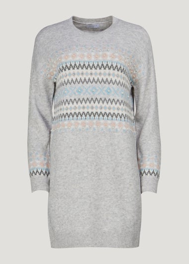 Grey Marl Pearl Fair Isle Mini Dress