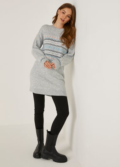 Grey Marl Pearl Fair Isle Mini Dress