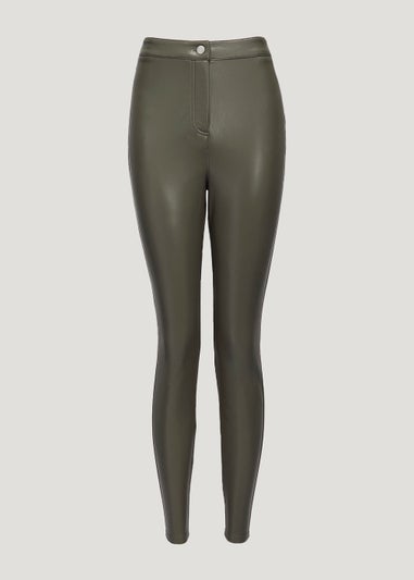 Jessie Khaki PU High Waisted Trousers