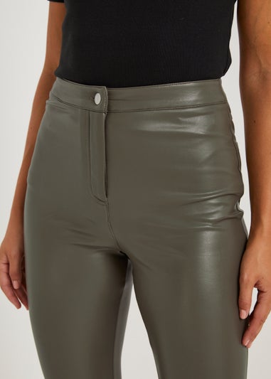Jessie Khaki PU High Waisted Trousers