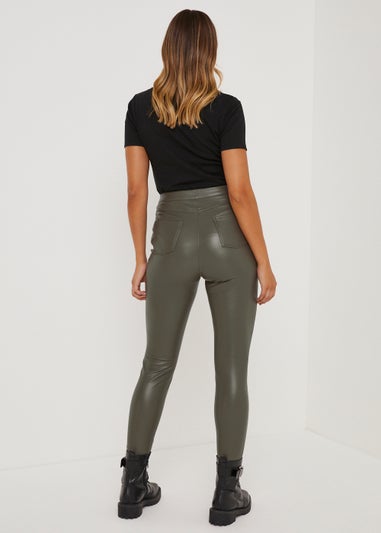 Jessie Khaki PU High Waisted Trousers