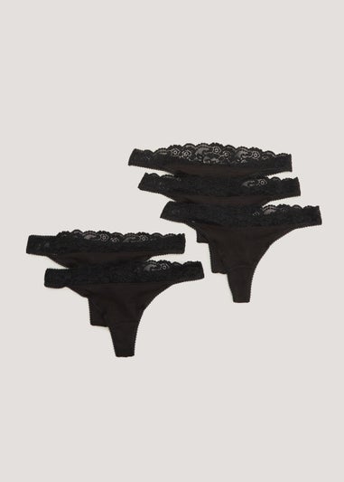 5 Pack Black Lace Trim Thongs