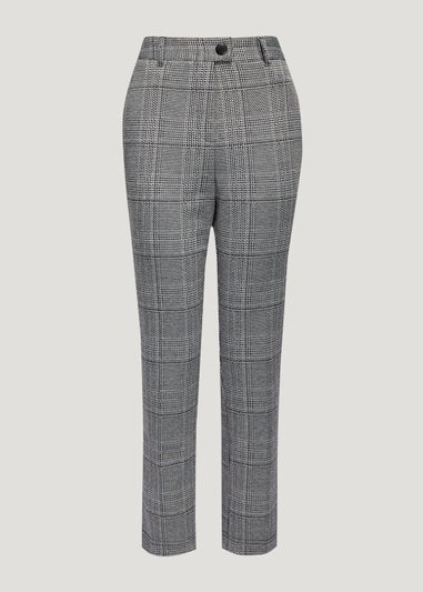 Black Check Elastic Back Trousers