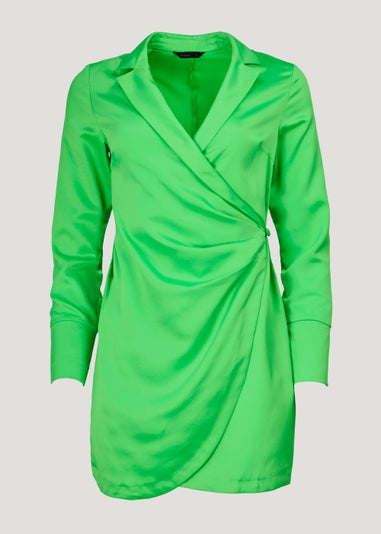 Be Beau Green Satin Long Sleeve Mini Dress