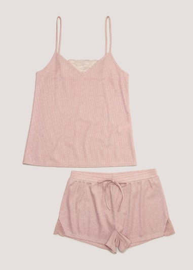 Pink Lace & Shimmer Short Pyjama Set