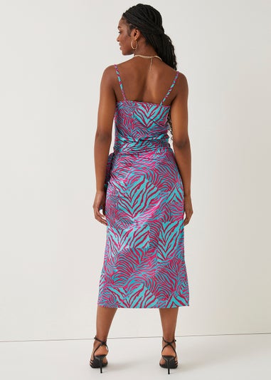 Be Beau Blue Zebra Print Co-Ord Wrap Skirt