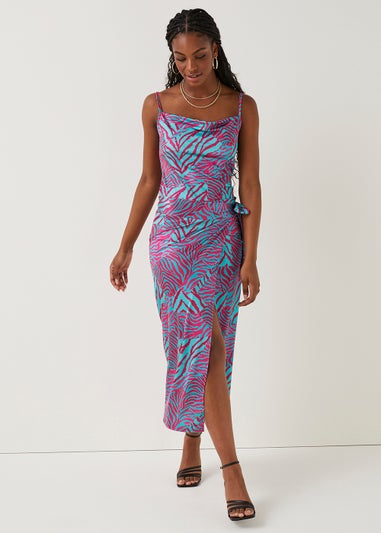 Be Beau Blue Zebra Print Co-Ord Wrap Skirt