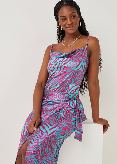 Be Beau Blue Zebra Print Co-Ord Wrap Skirt