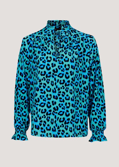 Be Beau Green Leopard Print Satin Shirt - Matalan
