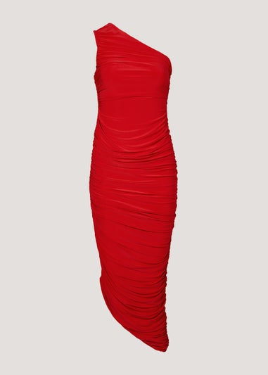 Be Beau Red Ruched Shoulder Dress