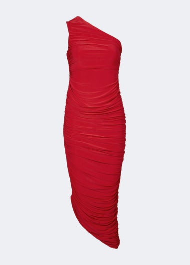 Be Beau Red Ruched Shoulder Dress
