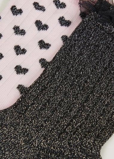 Girls 2 Pack Plain & Heart Frill Socks (Younger 6-Older 5.5)