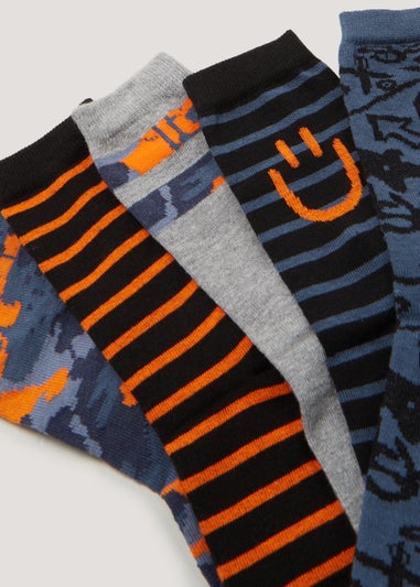 Kids 5 Pack Graffiti Ankle Socks (Younger 6 -Older 6.5)