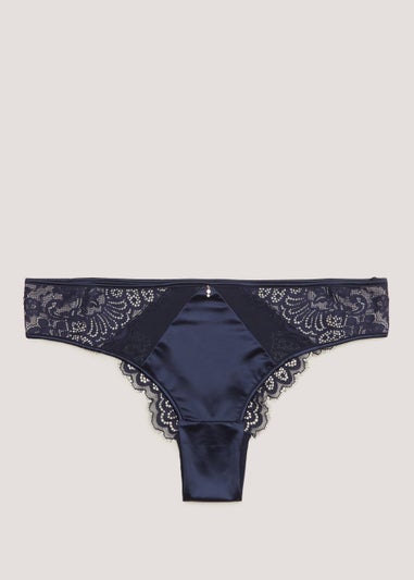 Navy Satin Lace Brazilian Knickers