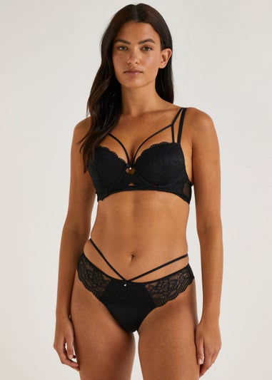 Black Strappy Lace Brazilian Knickers