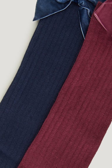 Girls 2 Pack Bow Knee Socks (Younger 6 -Older 5.5)