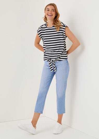 Navy Stripe Tie Front T-Shirt