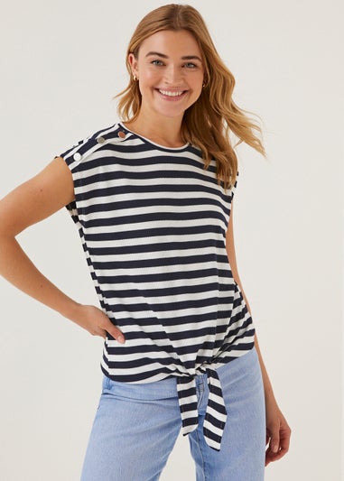 Navy Stripe Tie Front T-Shirt