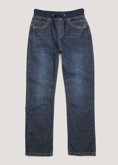Boys Blue Denim Ribbed Waist Jeans (4-13yrs)