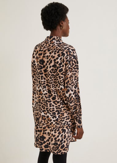 Brown Leopard Print Longline Shirt