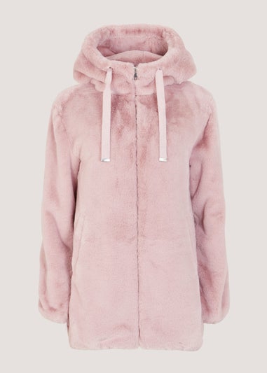 Pink Hooded Faux Fur Coat