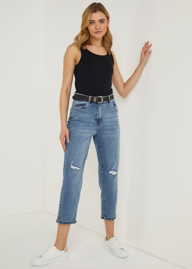 Ava Mid Wash Ripped Mom Jeans