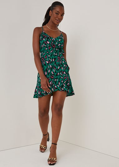 Be Beau Green Animal Print Wrap Mini Dress