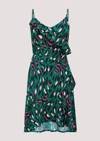 Be Beau Green Animal Print Wrap Mini Dress