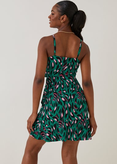 Be Beau Green Animal Print Wrap Mini Dress