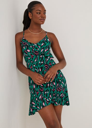 Be Beau Green Animal Print Wrap Mini Dress