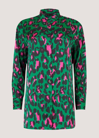 Be Beau Green Leopard Print Satin Shirt