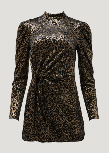 Et Vous Black Animal Print Knot Mini Dress