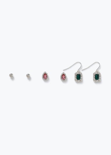 3 Pack Pink & Green Stud & Hoop Earrings
