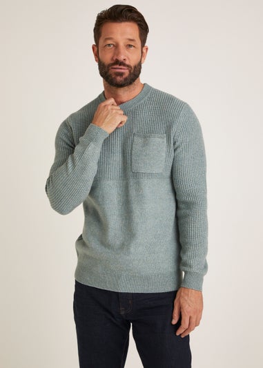 Sage Textured Pocket Crew Neck Jumper