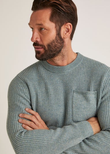 Sage Textured Pocket Crew Neck Jumper