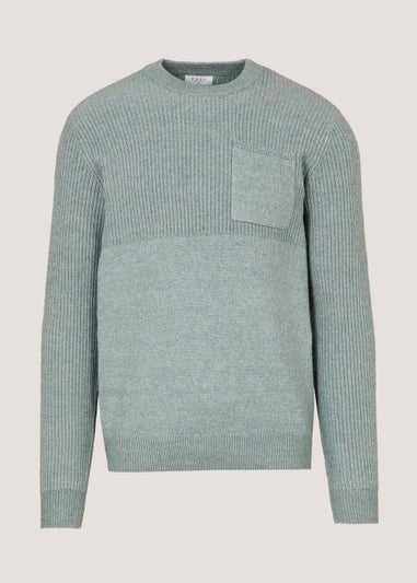 Sage Textured Pocket Crew Neck Jumper