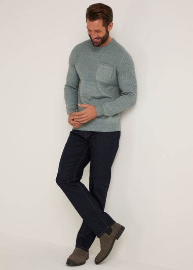 Sage Textured Pocket Crew Neck Jumper