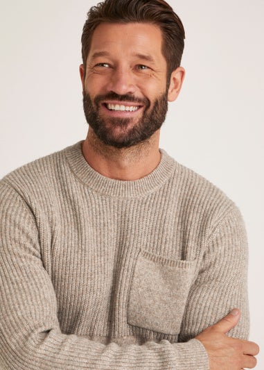Stone Textured Pocket Crew Neck Jumper