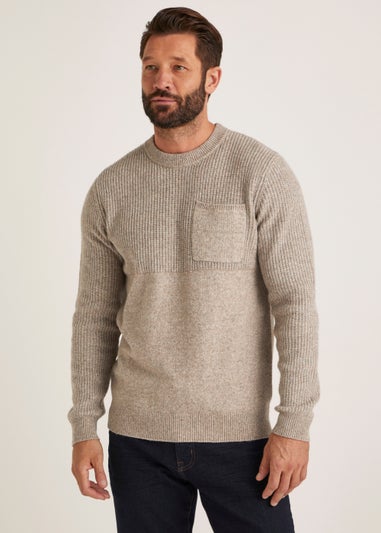 Stone Textured Pocket Crew Neck Jumper