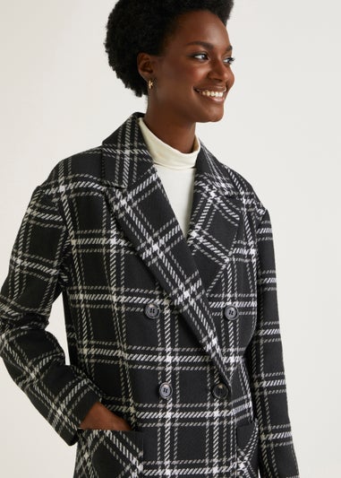 Black Check Double Breasted Coat