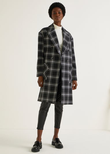 Black Check Double Breasted Coat