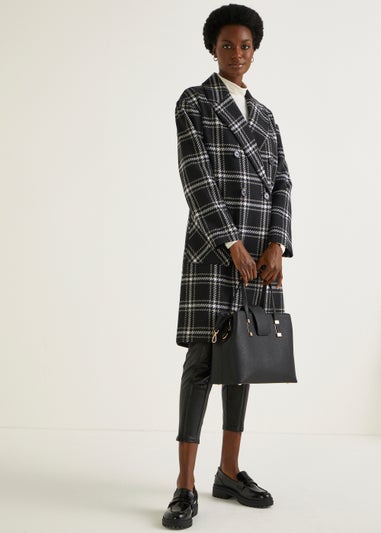 Black Check Double Breasted Coat