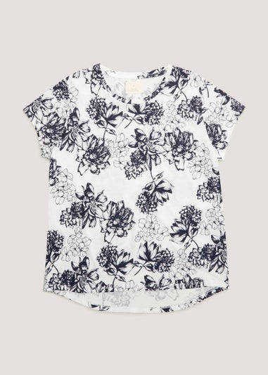 White Floral Modal Cotton Pyjama Top