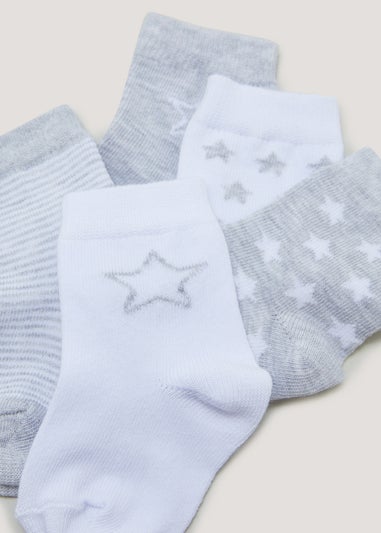 5 Pack Grey & White Baby Socks (Newborn-12mths)