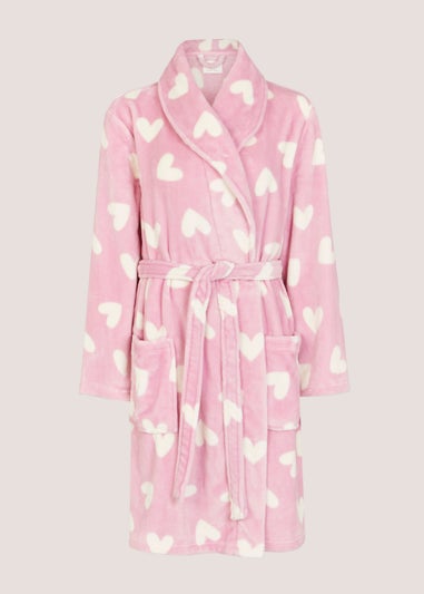 Pink Heart Print Dressing Gown