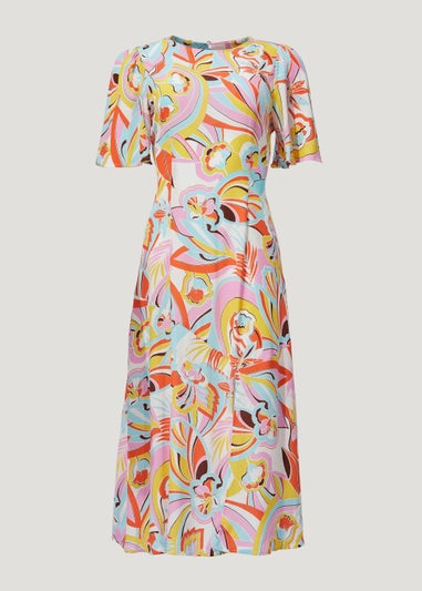 Be Beau Swirl Print Angel Sleeve Midi Dress