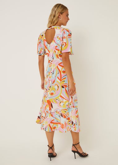Be Beau Swirl Print Angel Sleeve Midi Dress