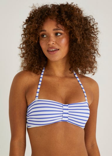 Blue & White Stripe Bandeau Bikini Top